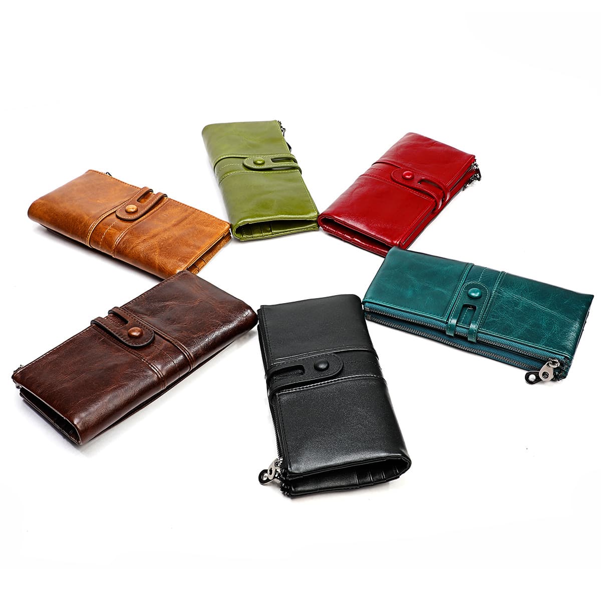 Cartera de cuero con cierre de cremallera