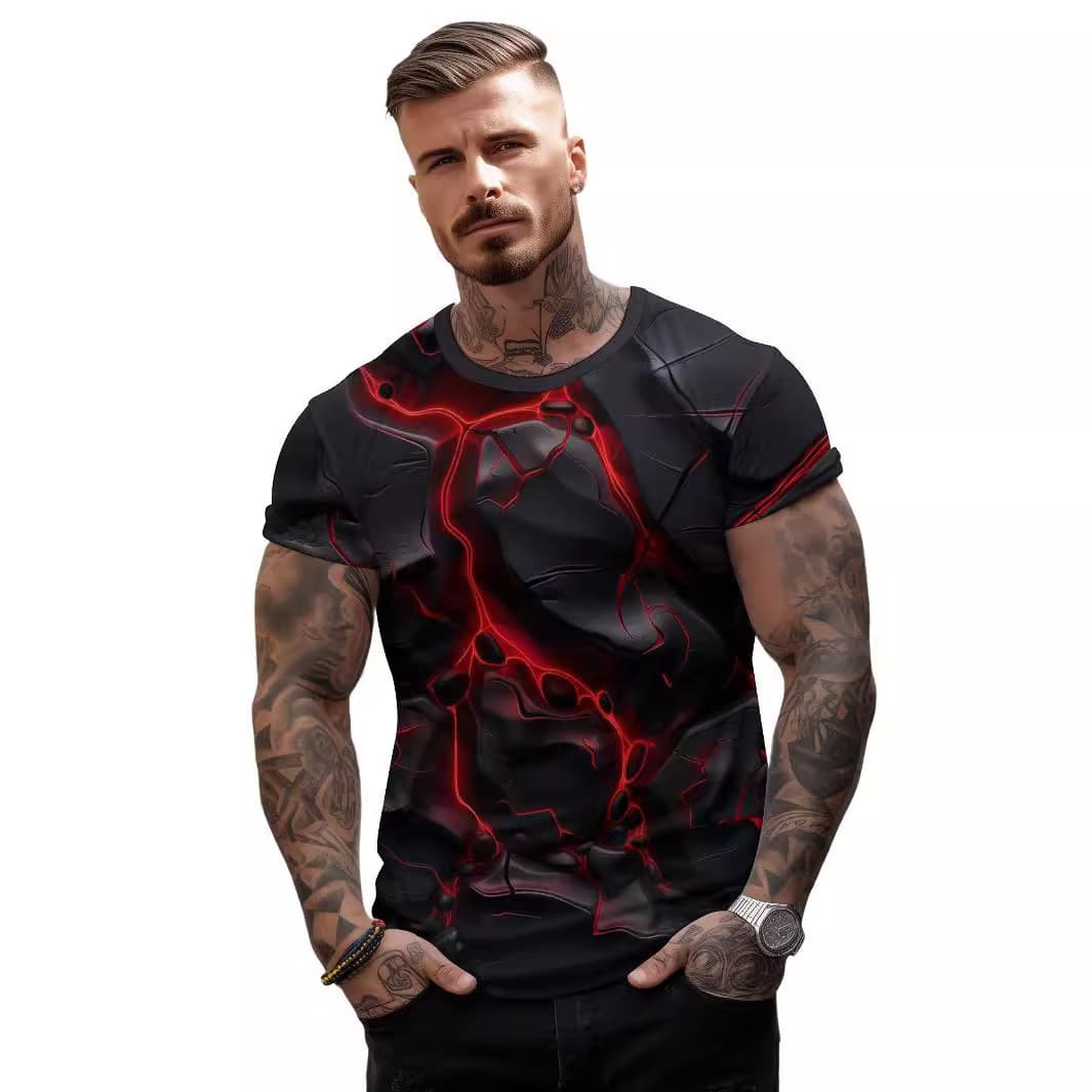 Camiseta de hombre con estampado 3D grieta y ajuste holgado