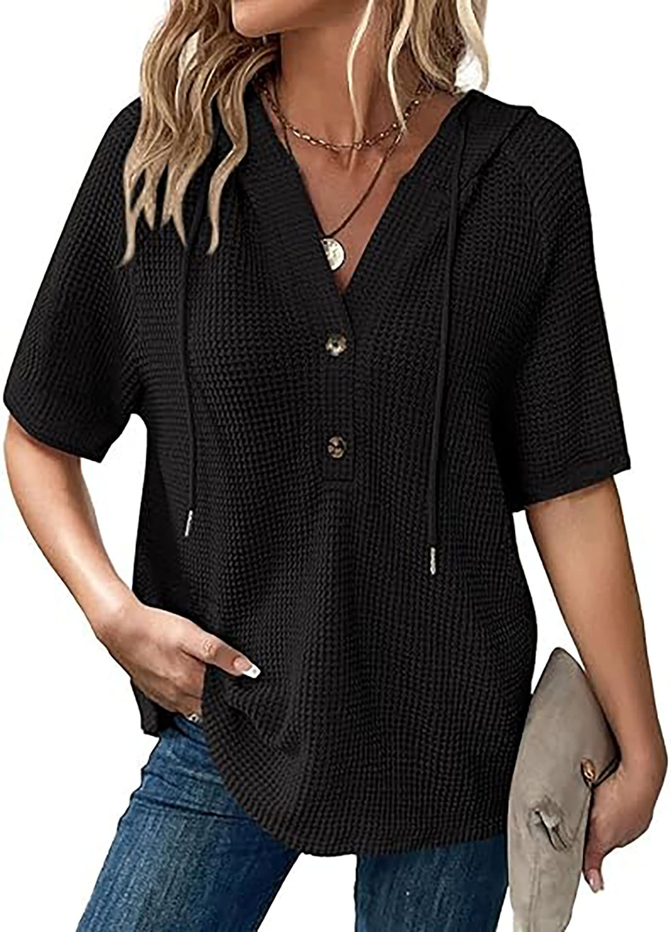 Playera mujer verano tejido waffle manga corta