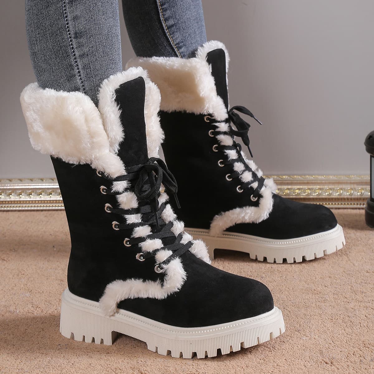Botas de nieve con cordones y forro térmico para mujer