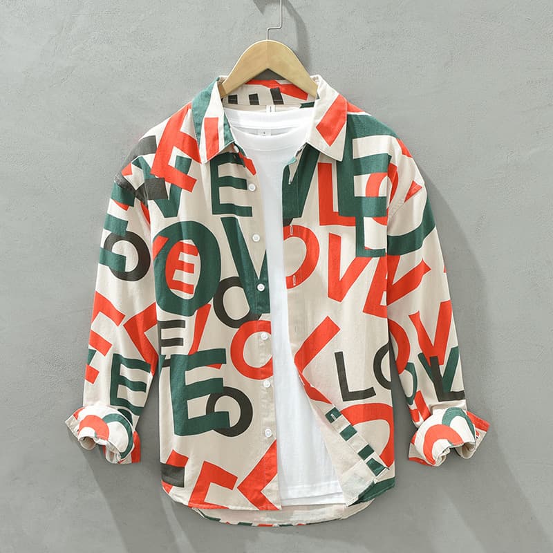 Camisa algodón manga larga confort estampada
