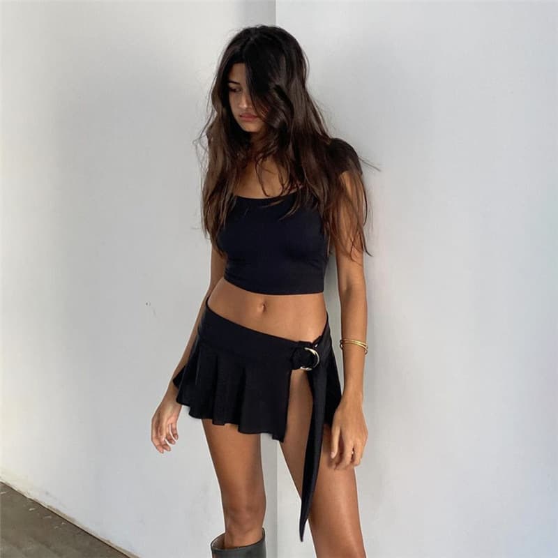 Conjunto de dos piezas con chaleco y falda abierta para mujer