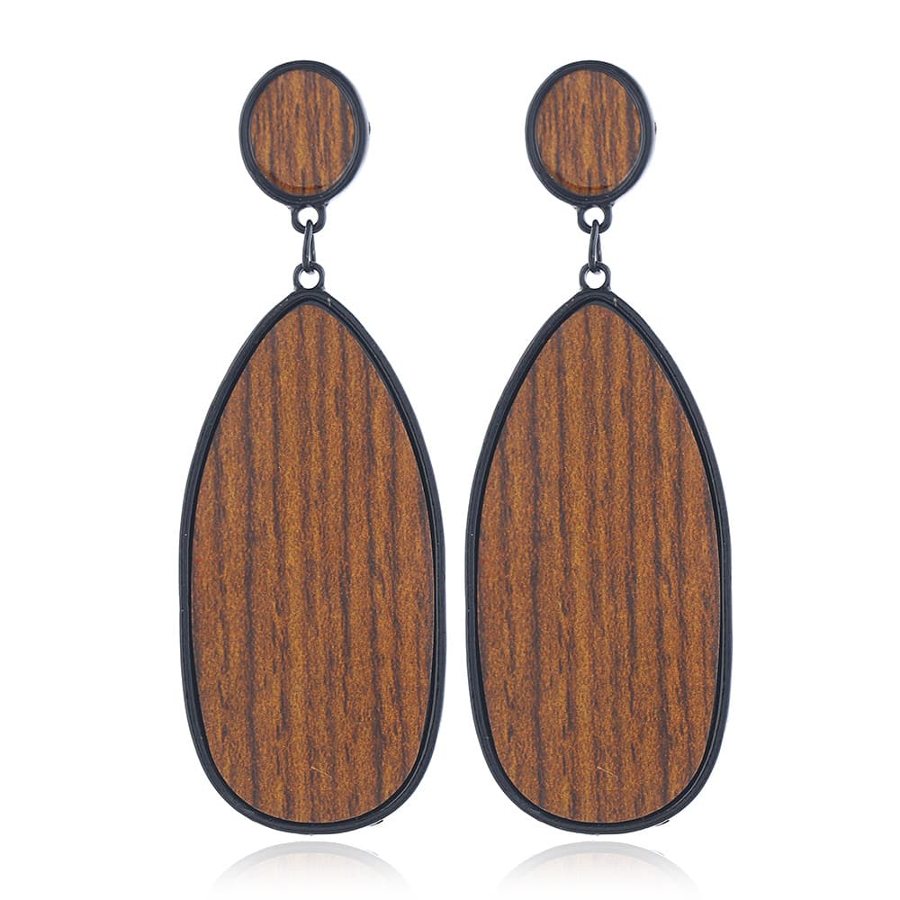 Aretes vintage de metal y madera, diseño geométrico