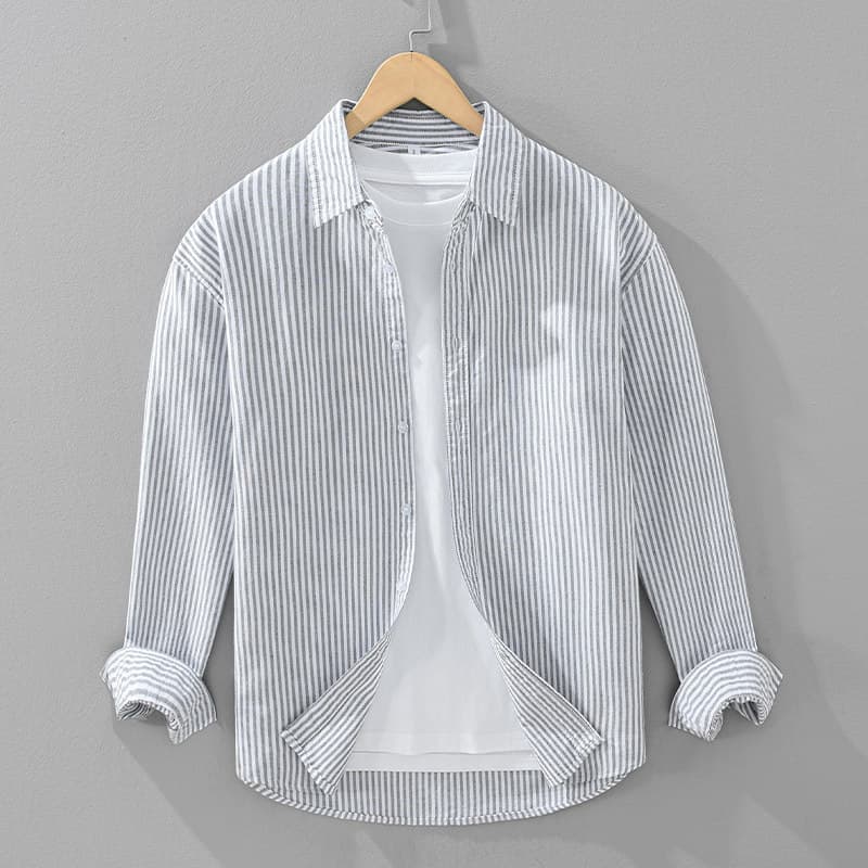 Camisa de algodón a rayas verticales manga larga holgada
