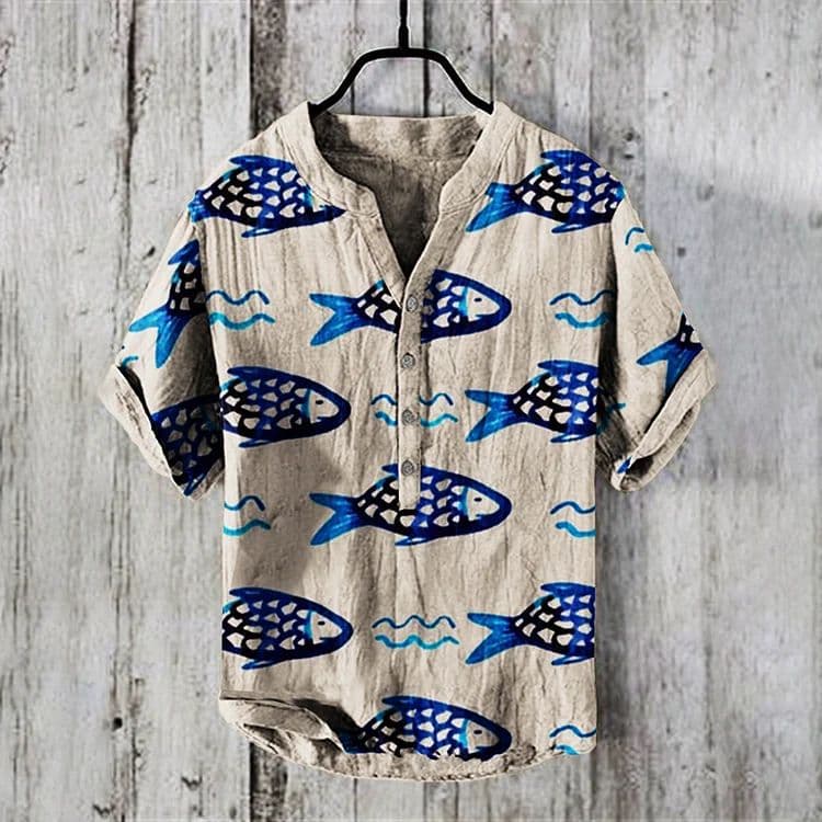 Camisa de lino corta estilo retro para hombre