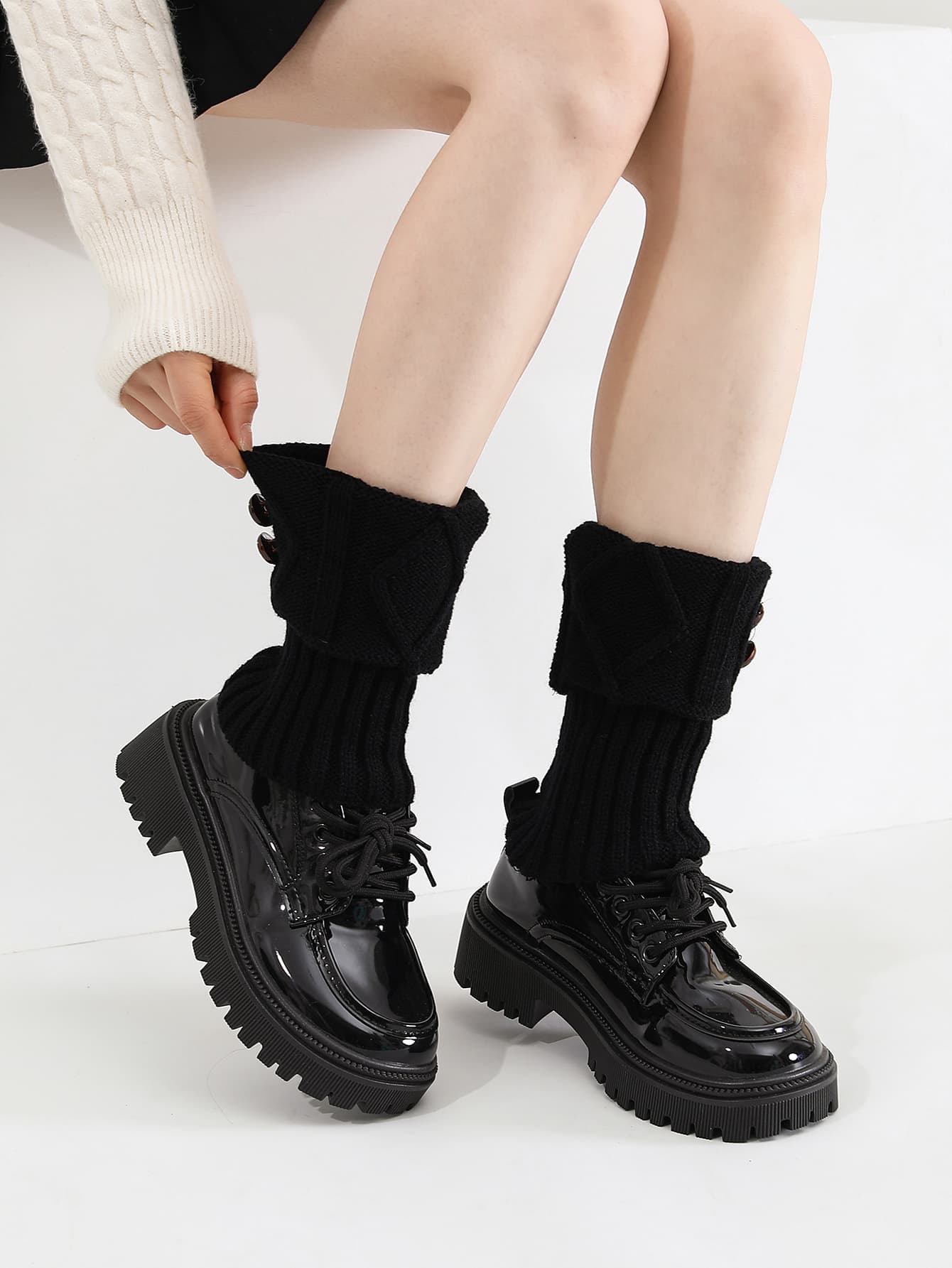 Calentadores cortos de pierna tejido crochet para botas de invierno