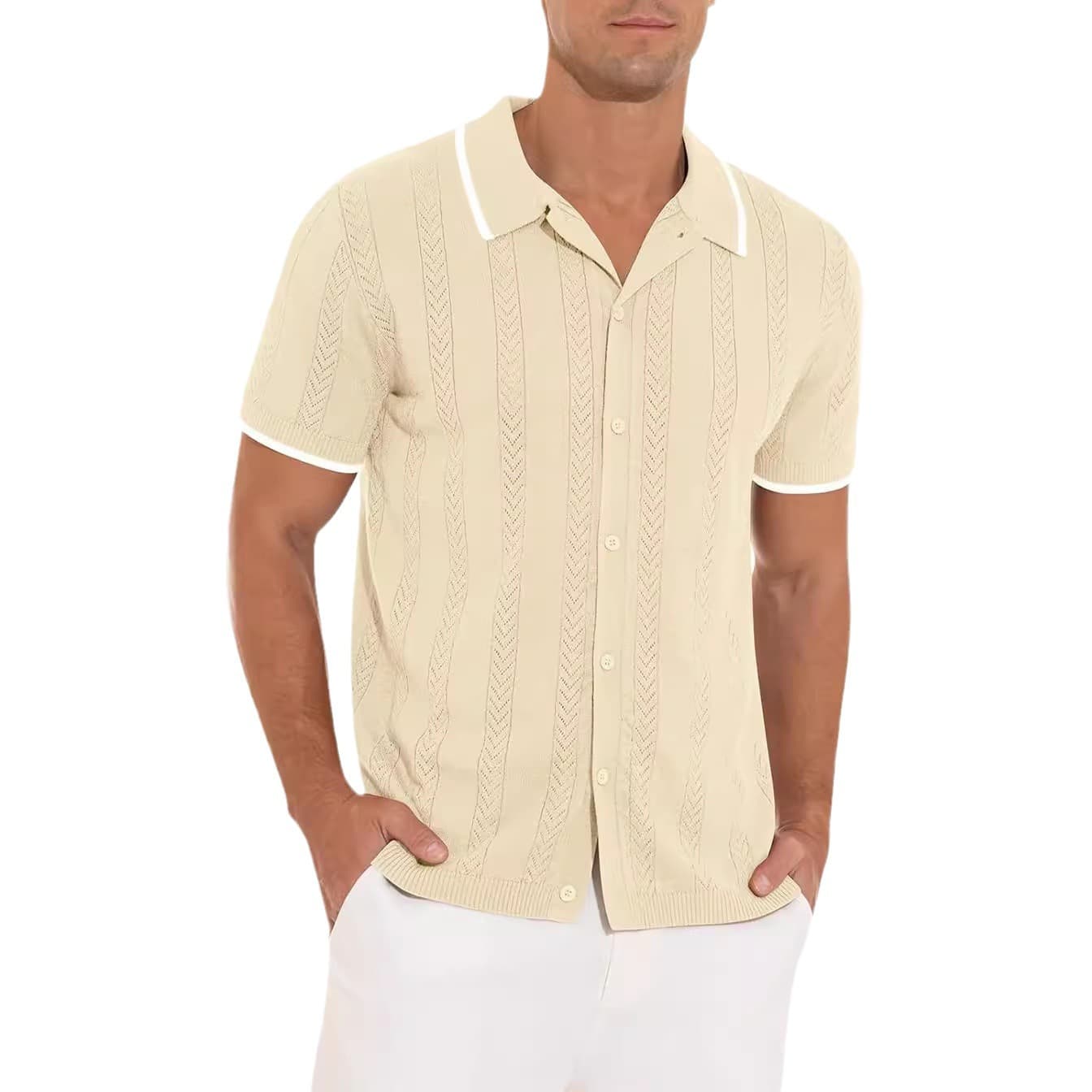 Camisa de verano con solapa y color combinado para hombre