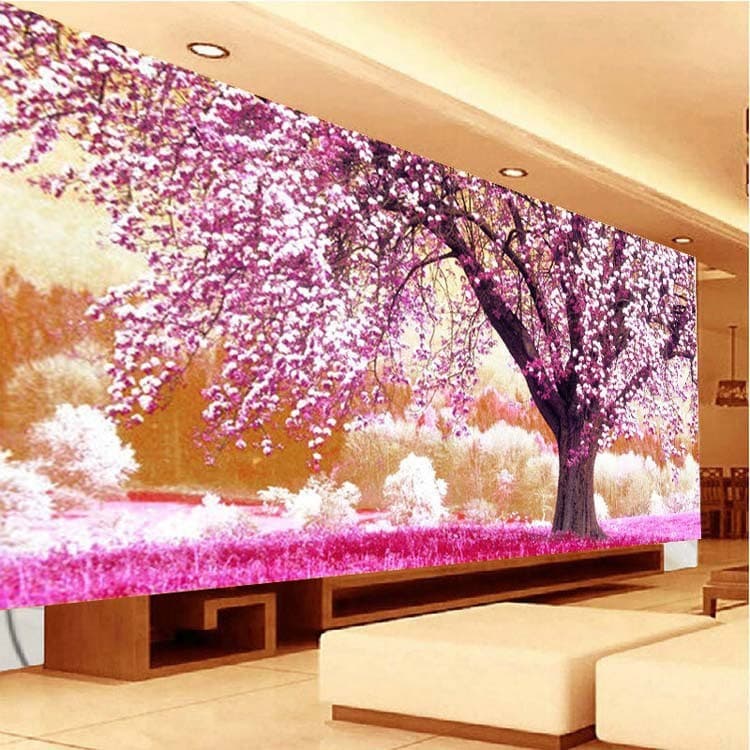 Cuadro de diamantes - Paisaje de bosque con flores