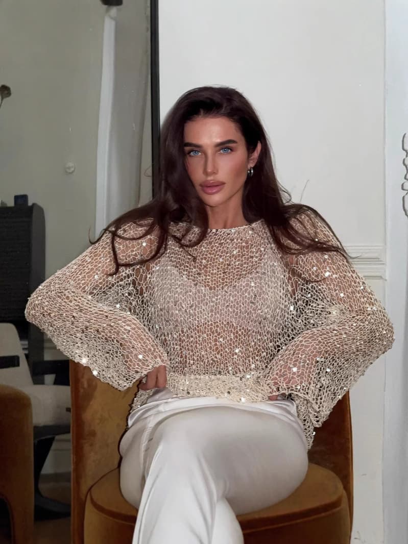 Blusa de invierno con lentejuelas estilo elegante