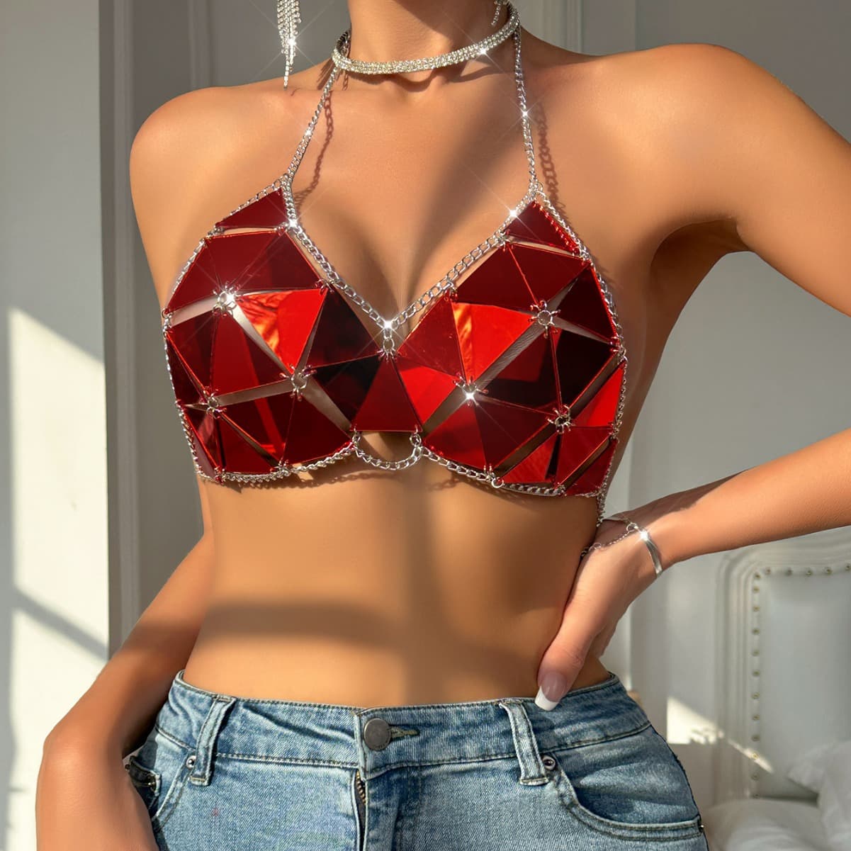 Bikini de lentejuelas con diseño de triángulo