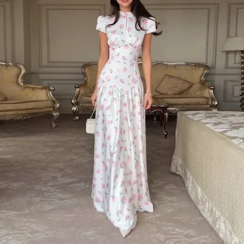 Vestido largo suelto con estampado de plantas