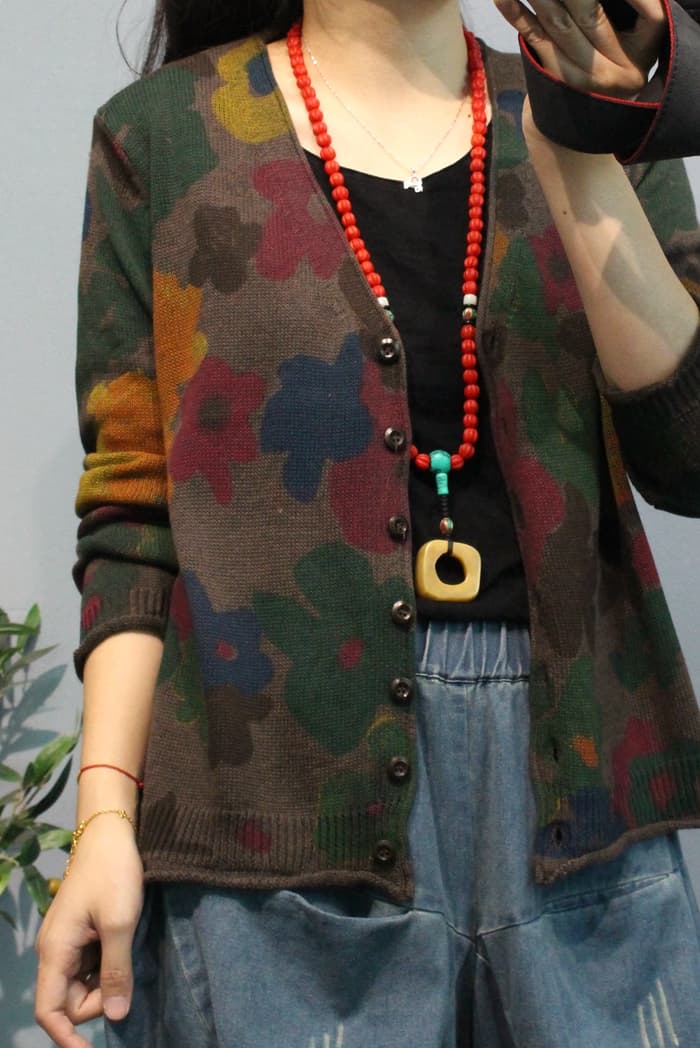Cardigan de punto con estampado floral