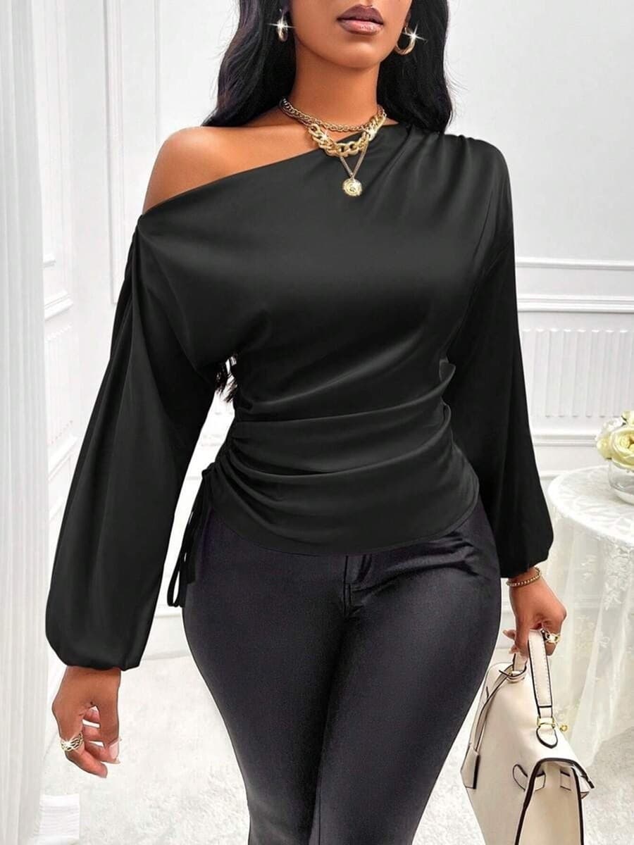 Blusa mujer satén asimétrica cuello diagonal