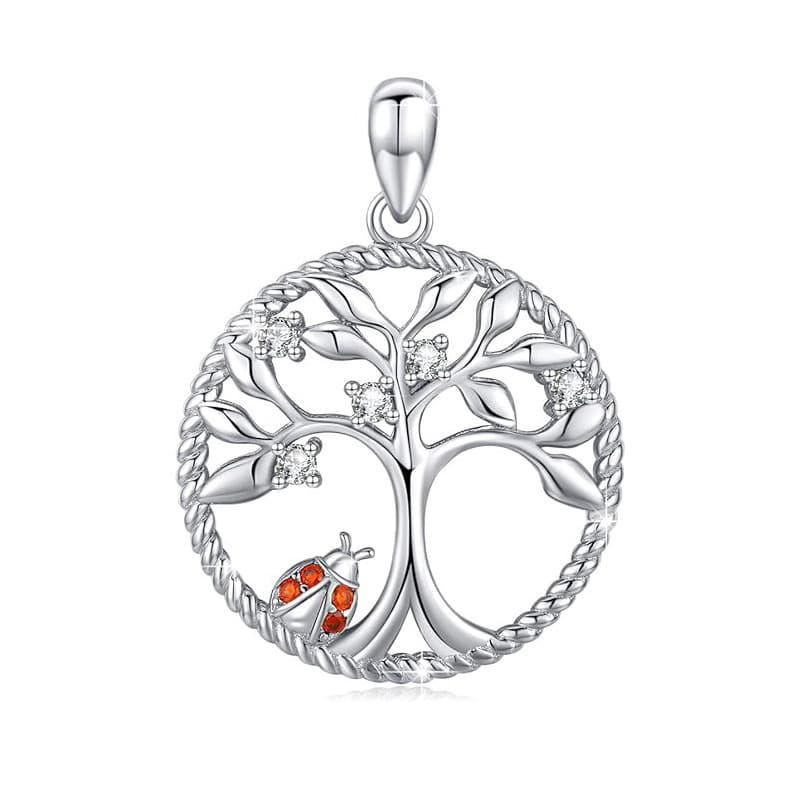 Collar pendiente de plata 925 con árbol de vida y mariquita