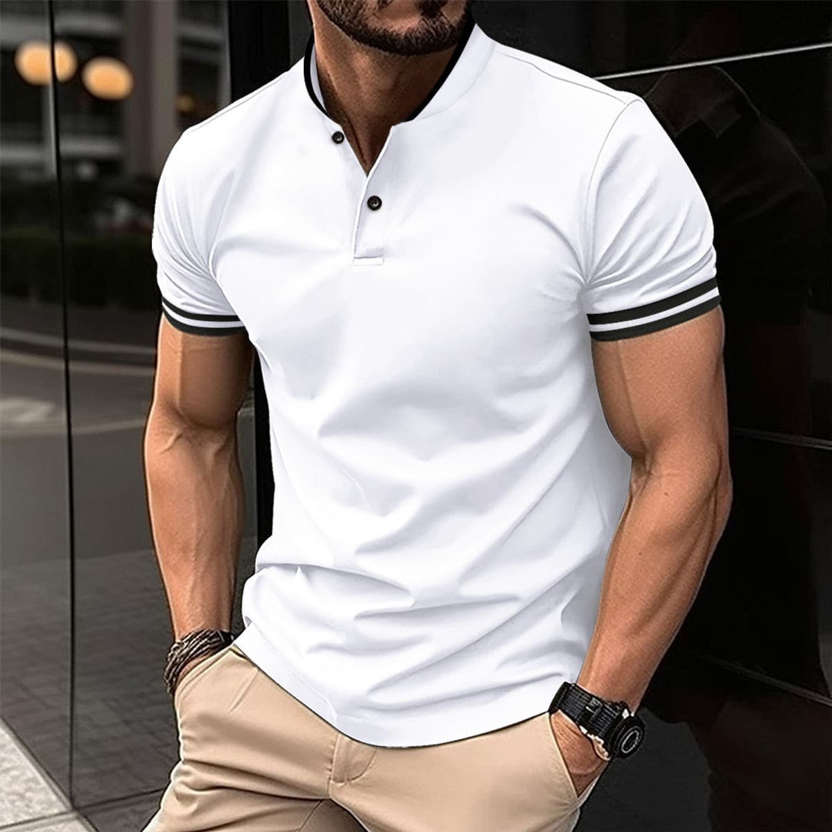 Camisa deporte hombre ajuste slim con bolsillo