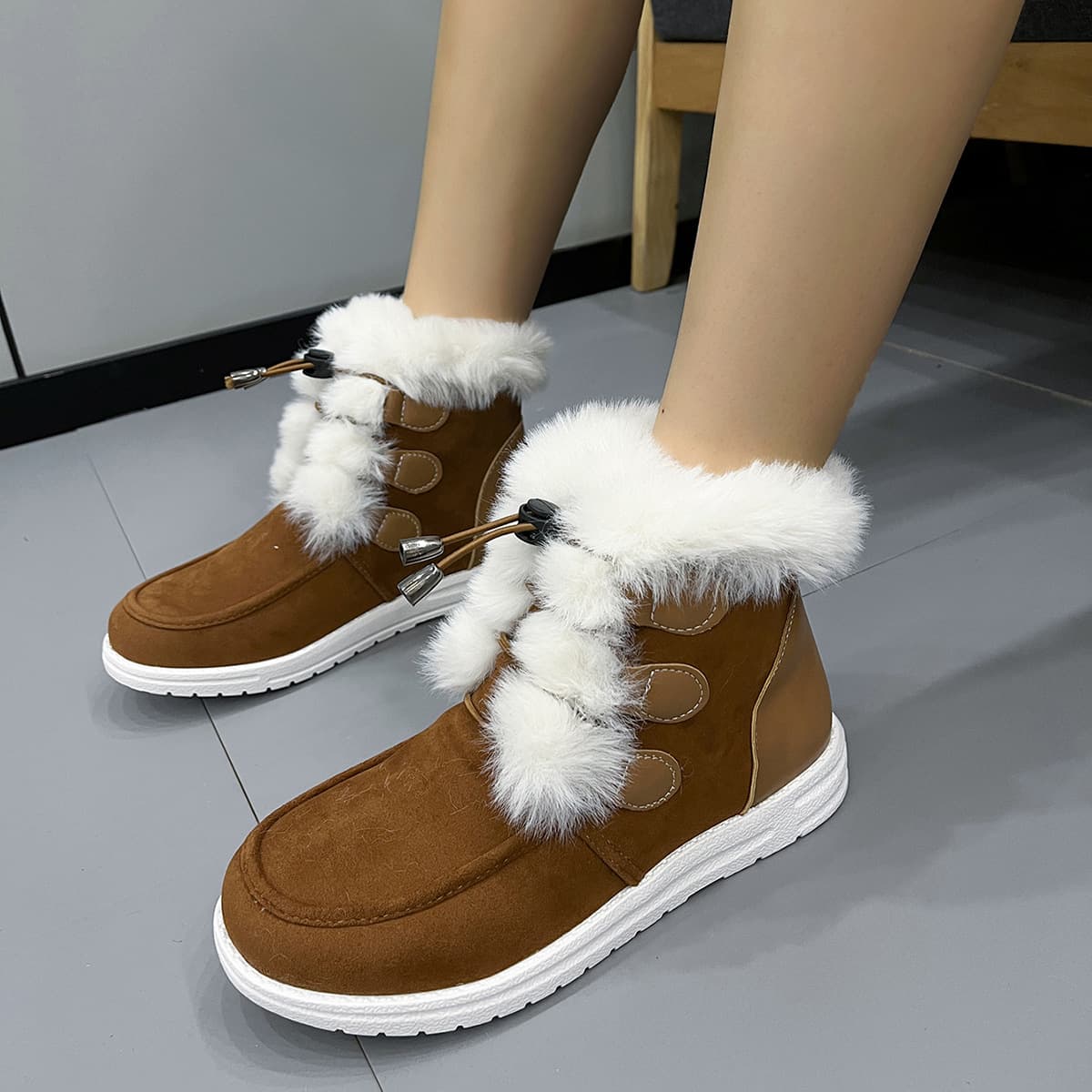 Botas de nieve de gamuza con felpa cálida para mujer