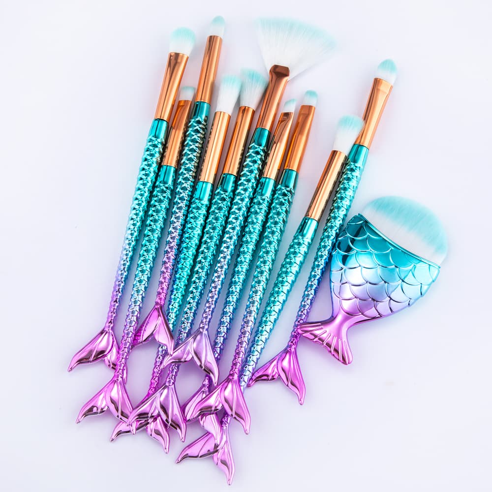 Juego de 11 pinceles de maquillaje estilo sirena