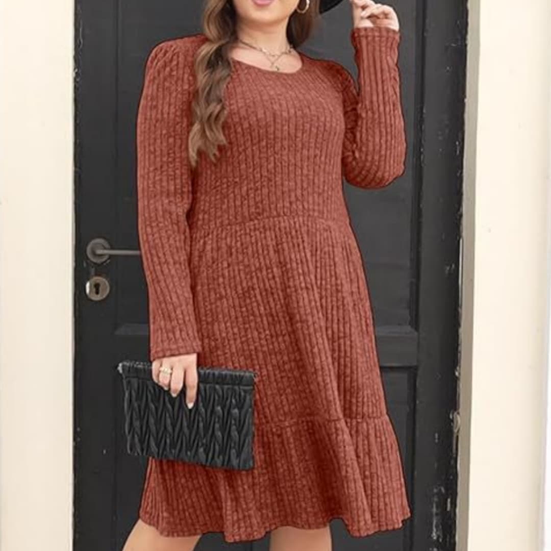 Vestido suéter punto cuello redondo con rayas