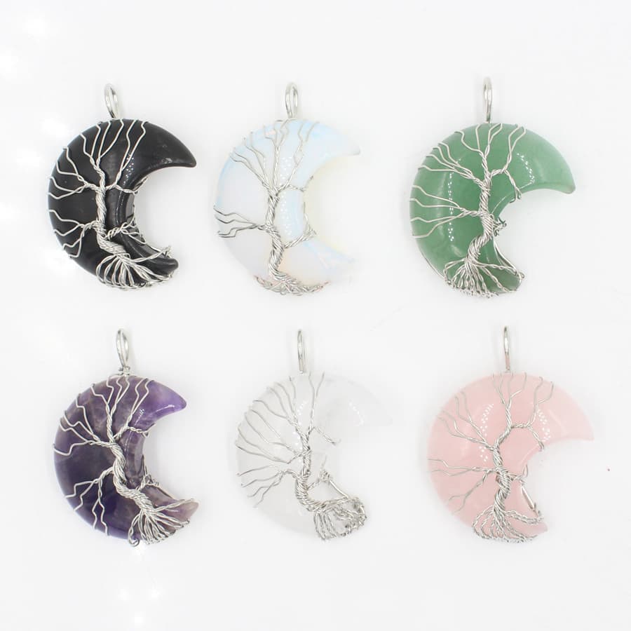 Collar colgante de luna de cristal natural