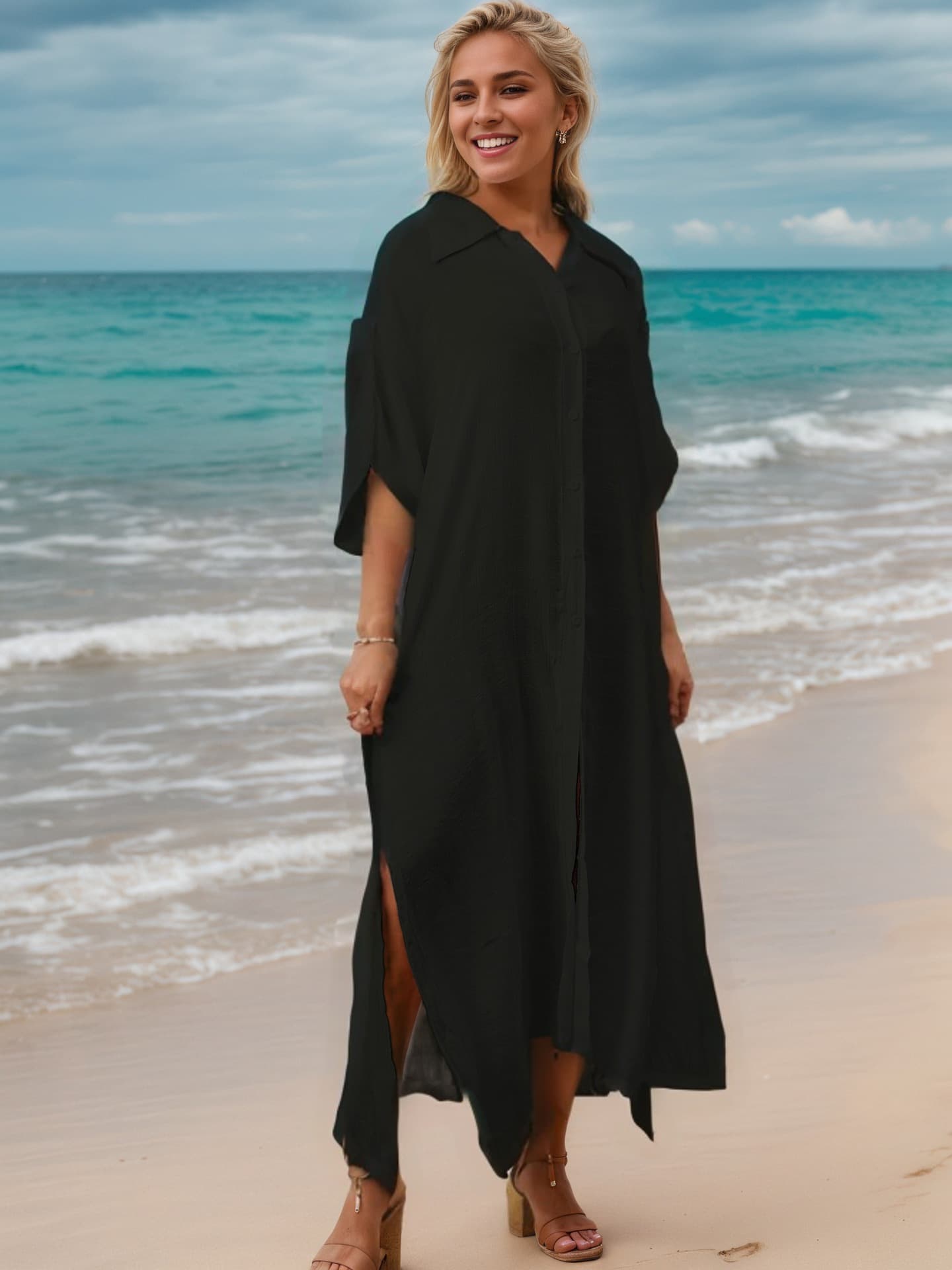Camiseta de playa larga con abertura lateral