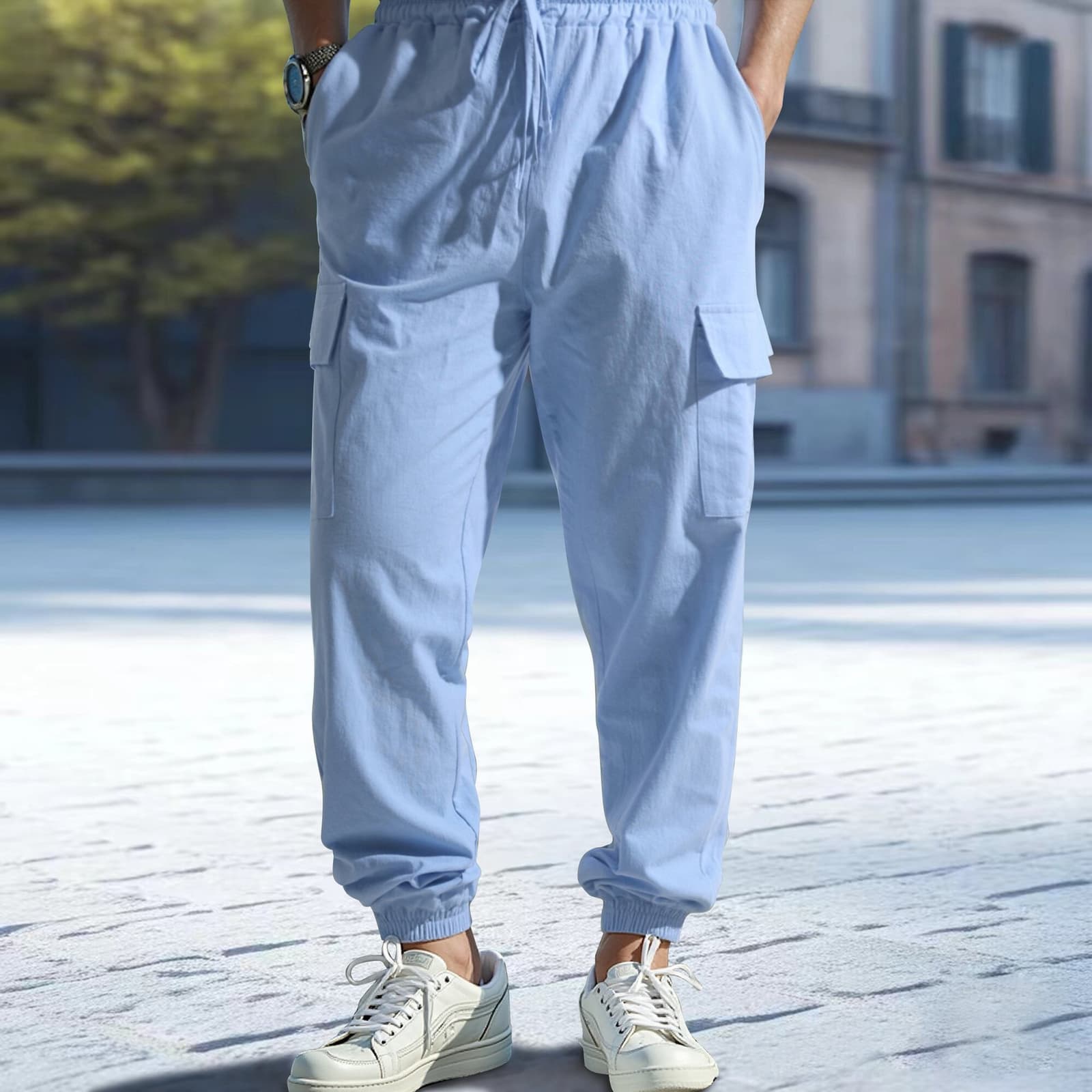 Pantalones casuales multibolsillo rectos