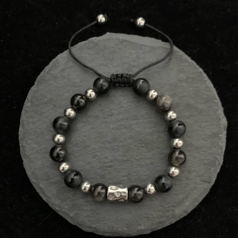 Pulsera unisex de acero inoxidable con piedra de plata
