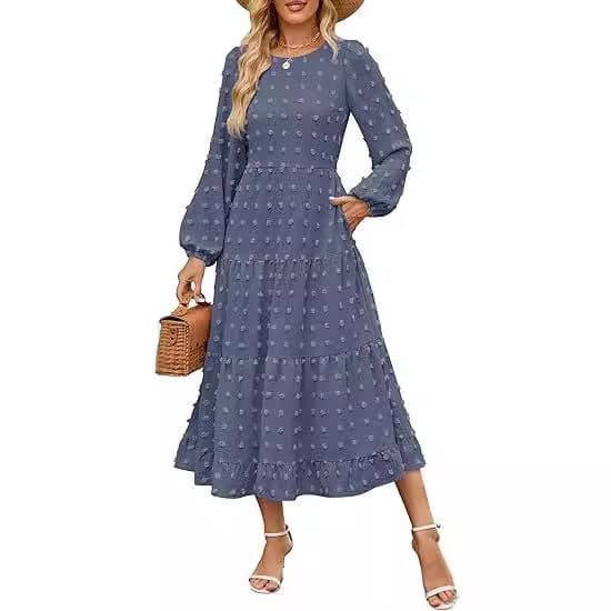 Vestido casual de otoño con cuello redondo y mangas largas