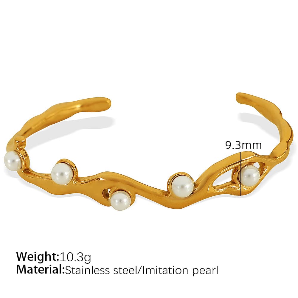 Pulsera de titanio acero dorado con piedras naturales