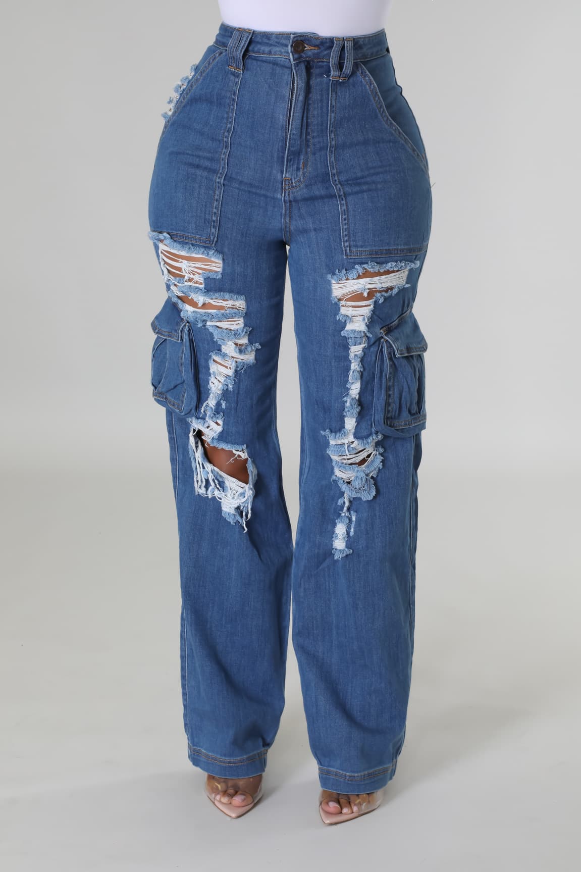 Jeans mujer rotos cintura alta elásticos