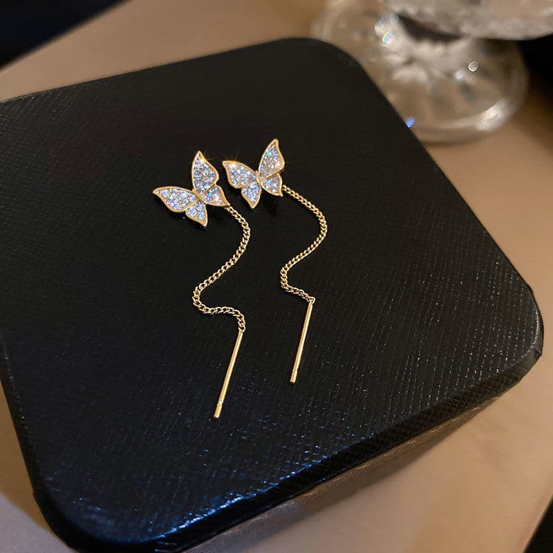 Pendientes mariposa aguja plata 925 con flecos largos