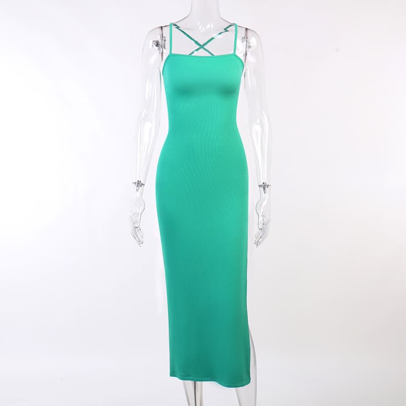 Vestido largo sin espalda con cintura alta