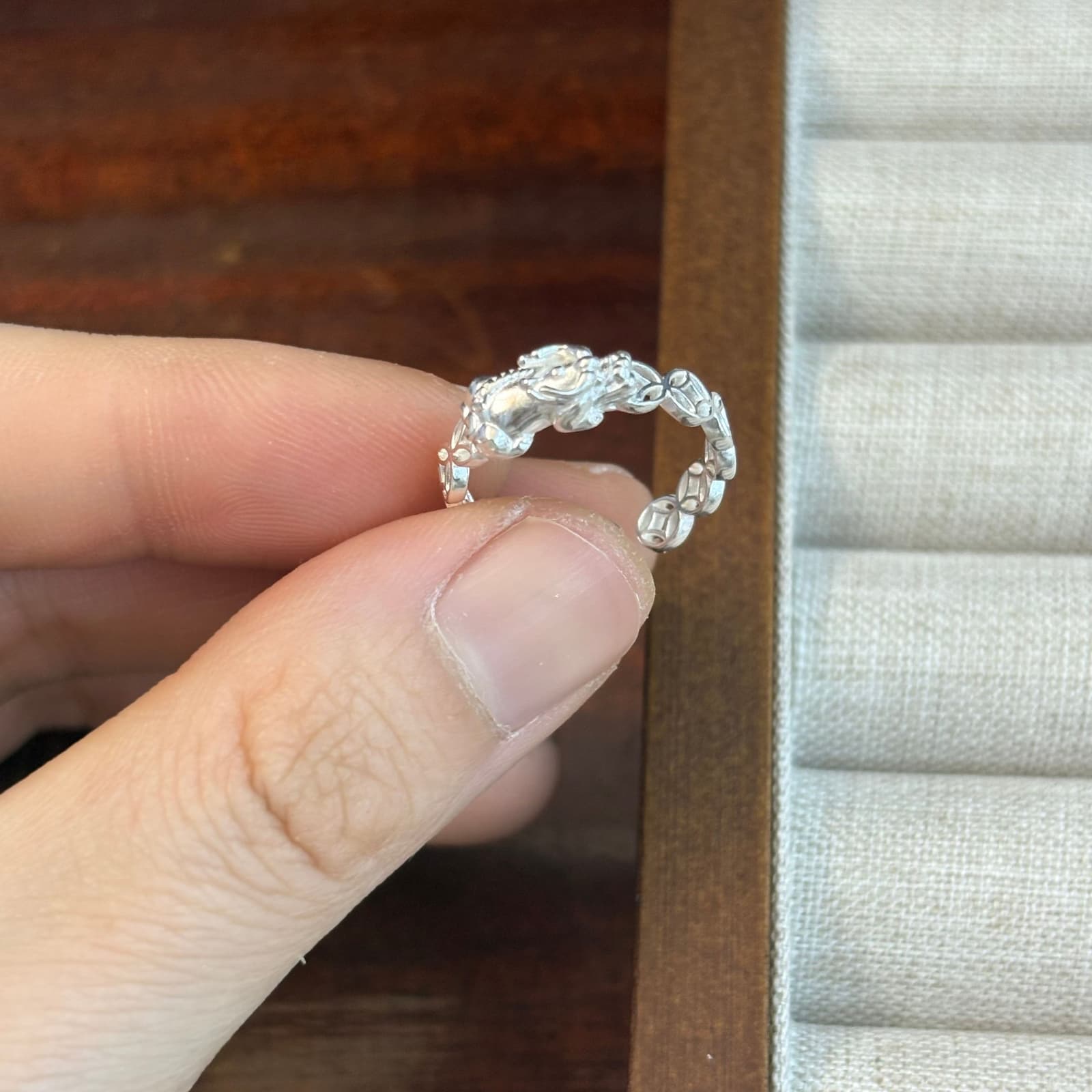 Anillo abierto de plata esterlina con moneda Pixiu, estilo retro