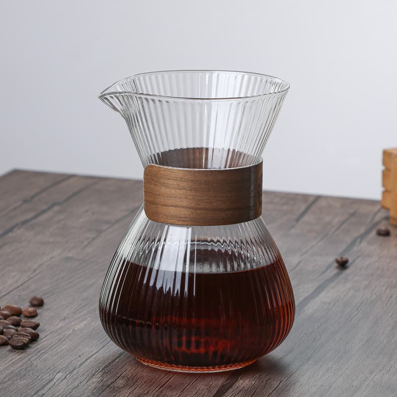 Cafetera vidrio rayas con filtro y taza