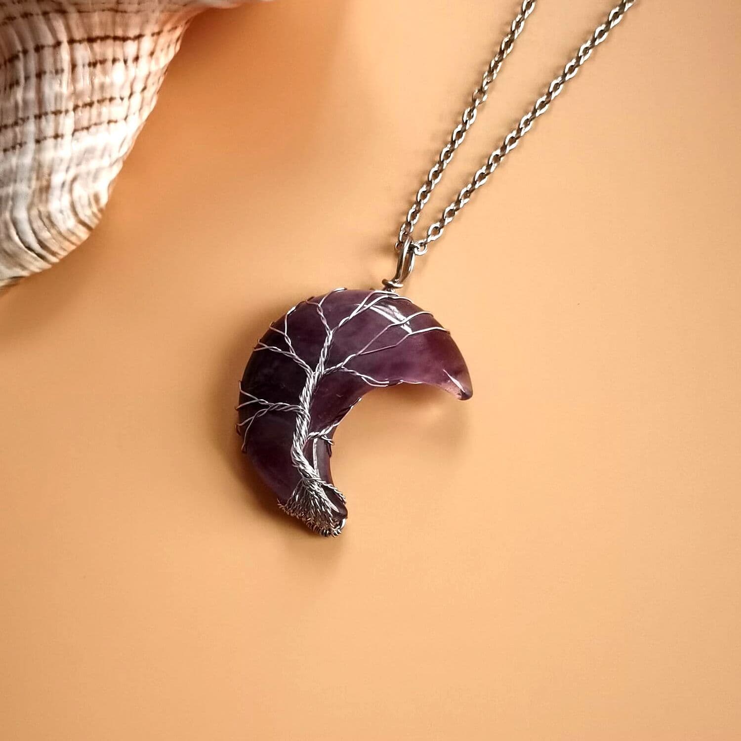 Collar luna árbol de la vida piedra natural amatista