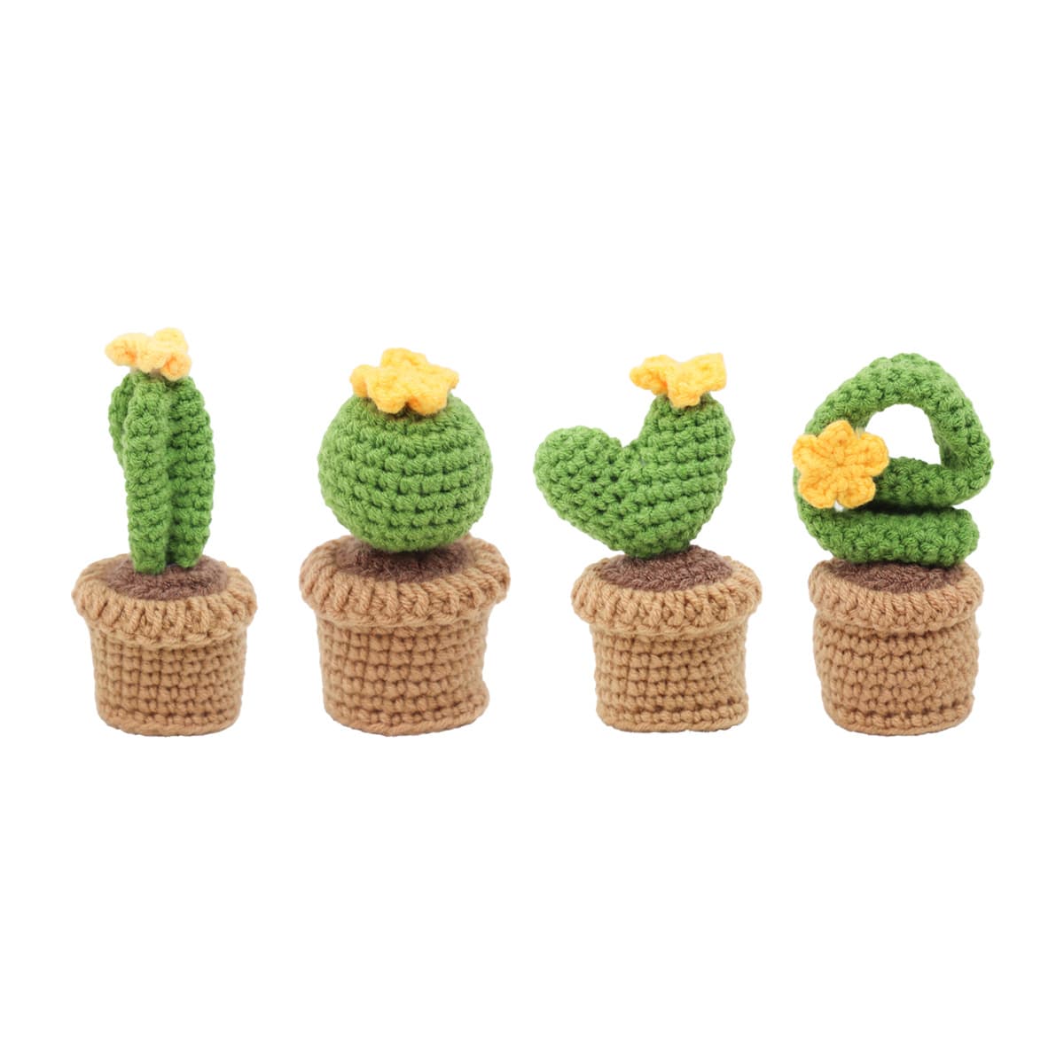 Set maceta cactus crochet hecho a mano en forma de corazón