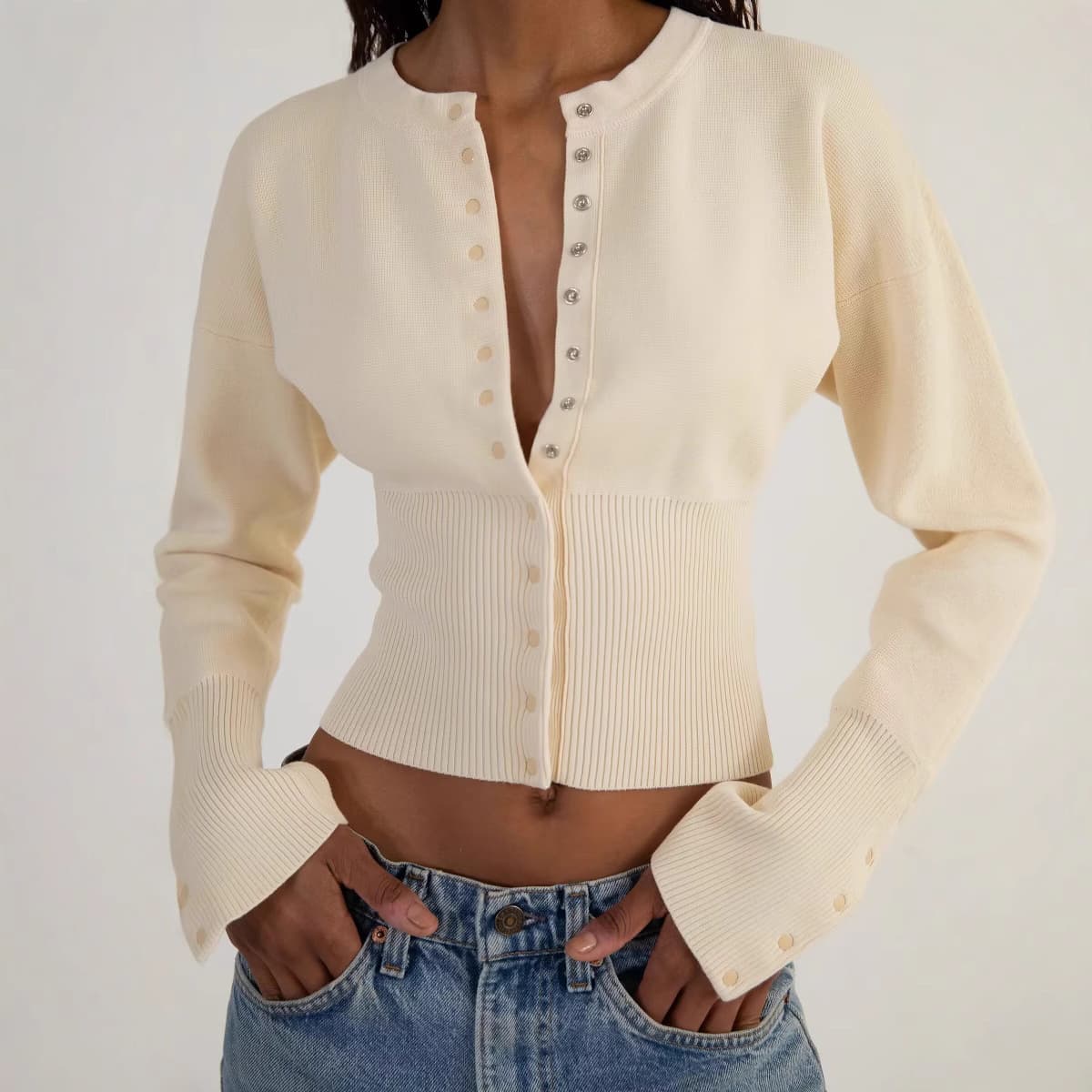 Blusa tejida escote redondo para mujer