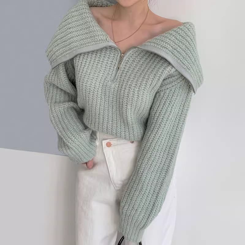 Cardigan holgado cuello con cierre cremallera manga larga
