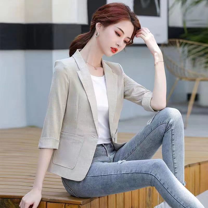 Chaqueta ajustada de algodón y lino para estilo casual