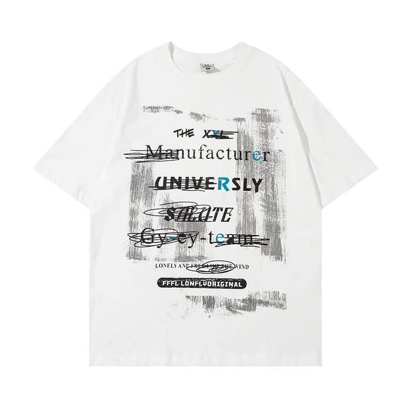 Camiseta de algodón con letras pintadas para hombre