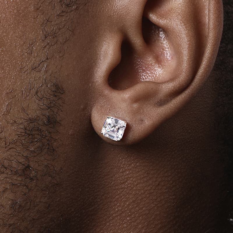 Aretes cuadrados diamante plata S925