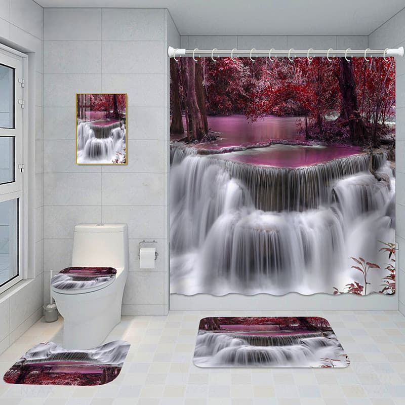 Juego baño cortina ducha y alfombrillas