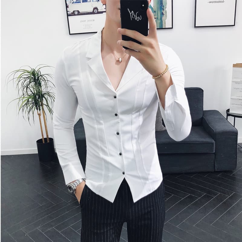 Camisa manga larga de color sólido para hombre