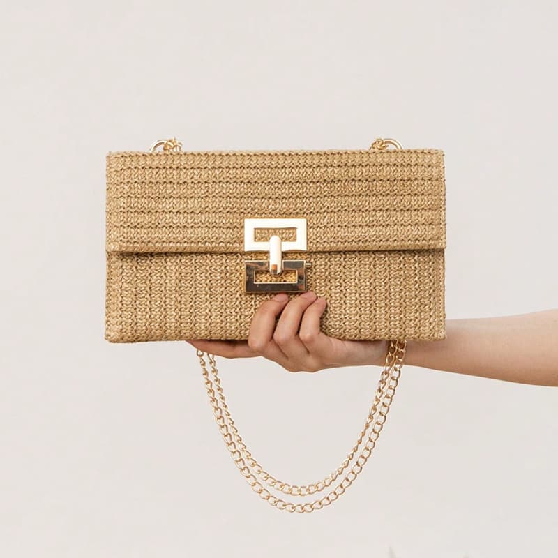Bolsa de paja con cadena para vacaciones y uso diario
