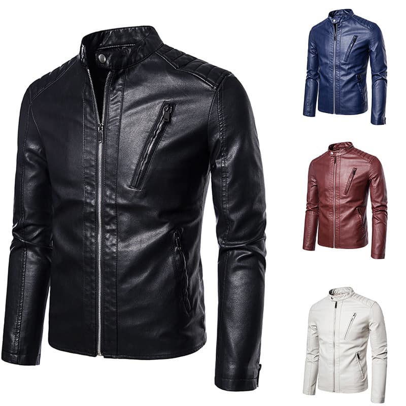 Chaqueta de motociclista de cuero PU slim fit y elegante