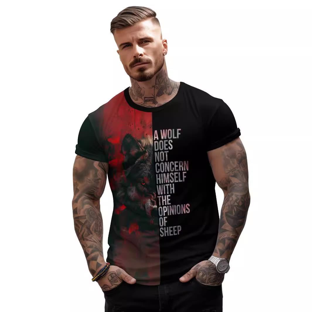 Camiseta suelta de hombre con estampado 3D lobo