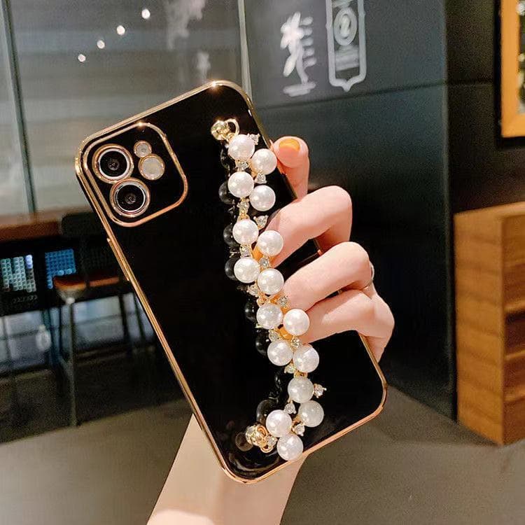 Funda para iPhone con pulsera de perlas acabado plateado