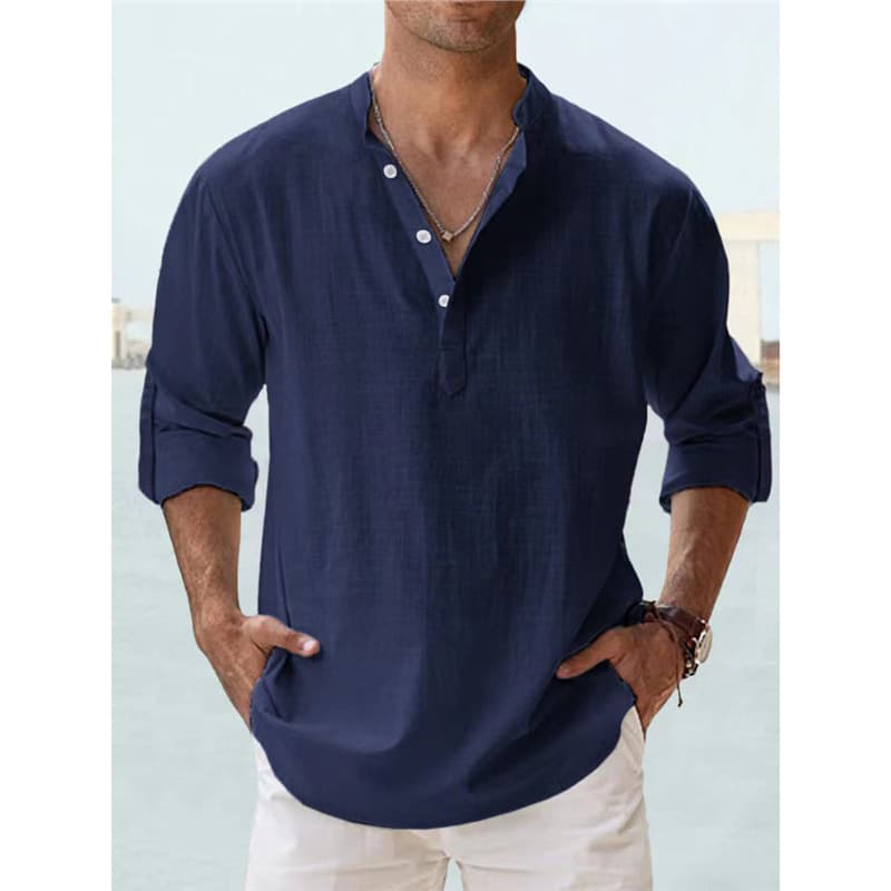 Camisa casual de hombre manga larga color sólido