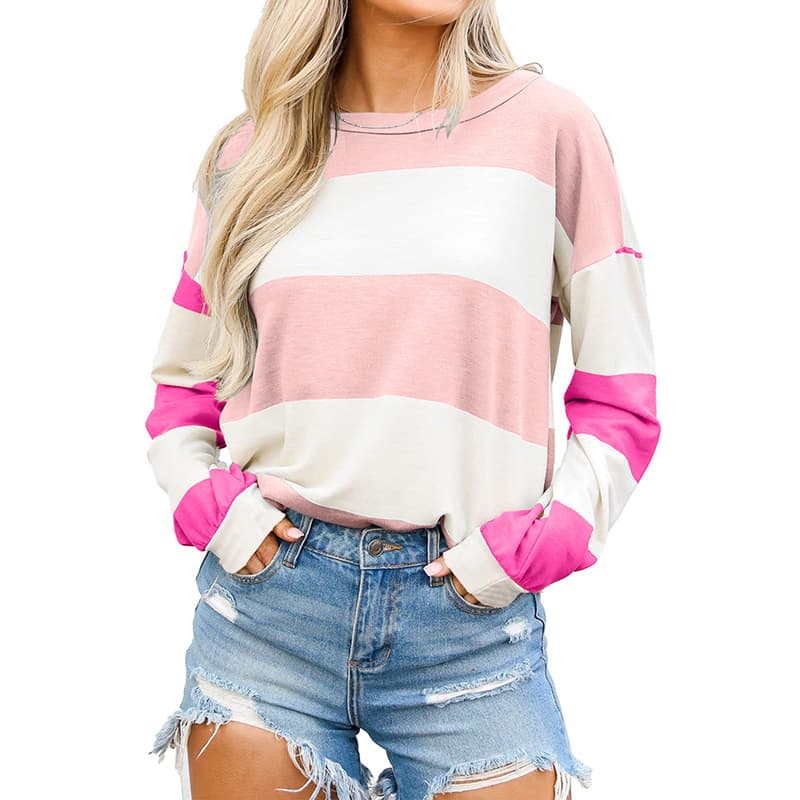 Sudadera con hombros caídos a rayas y contraste de colores