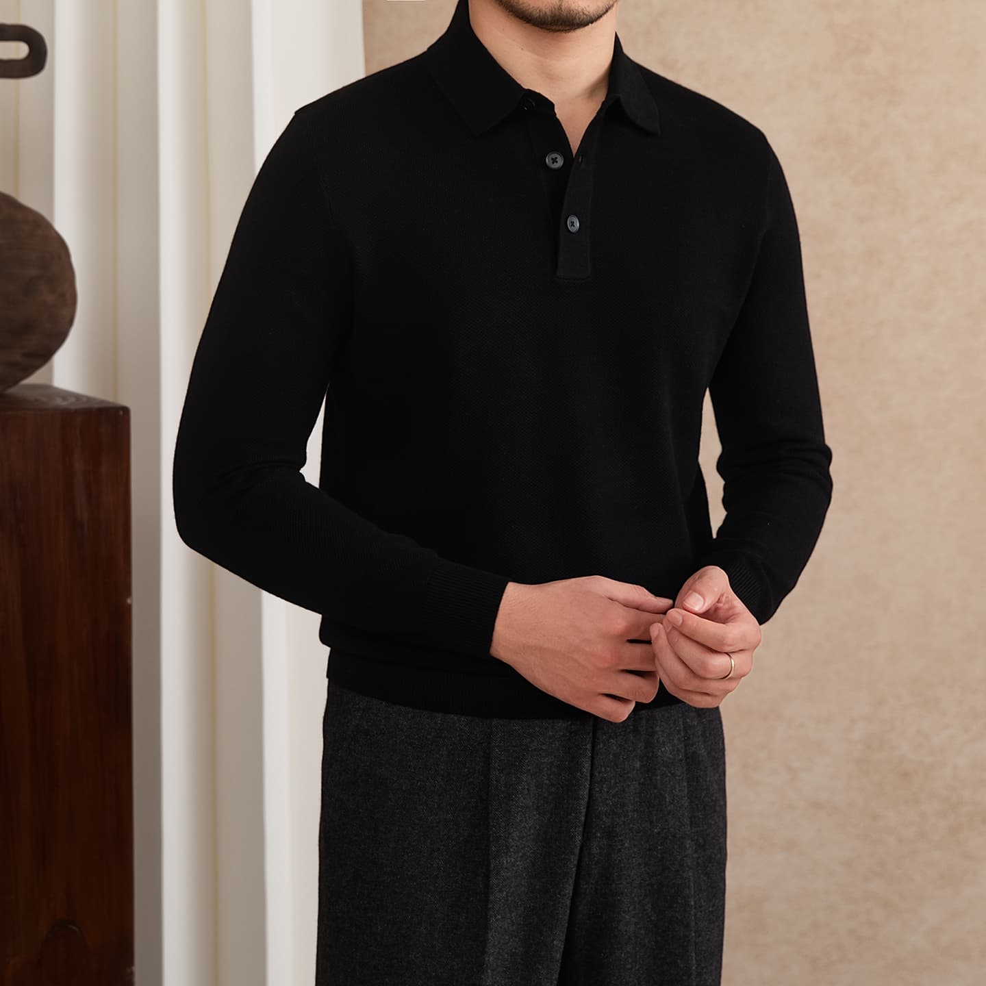 Polo slim fit de manga larga para hombre
