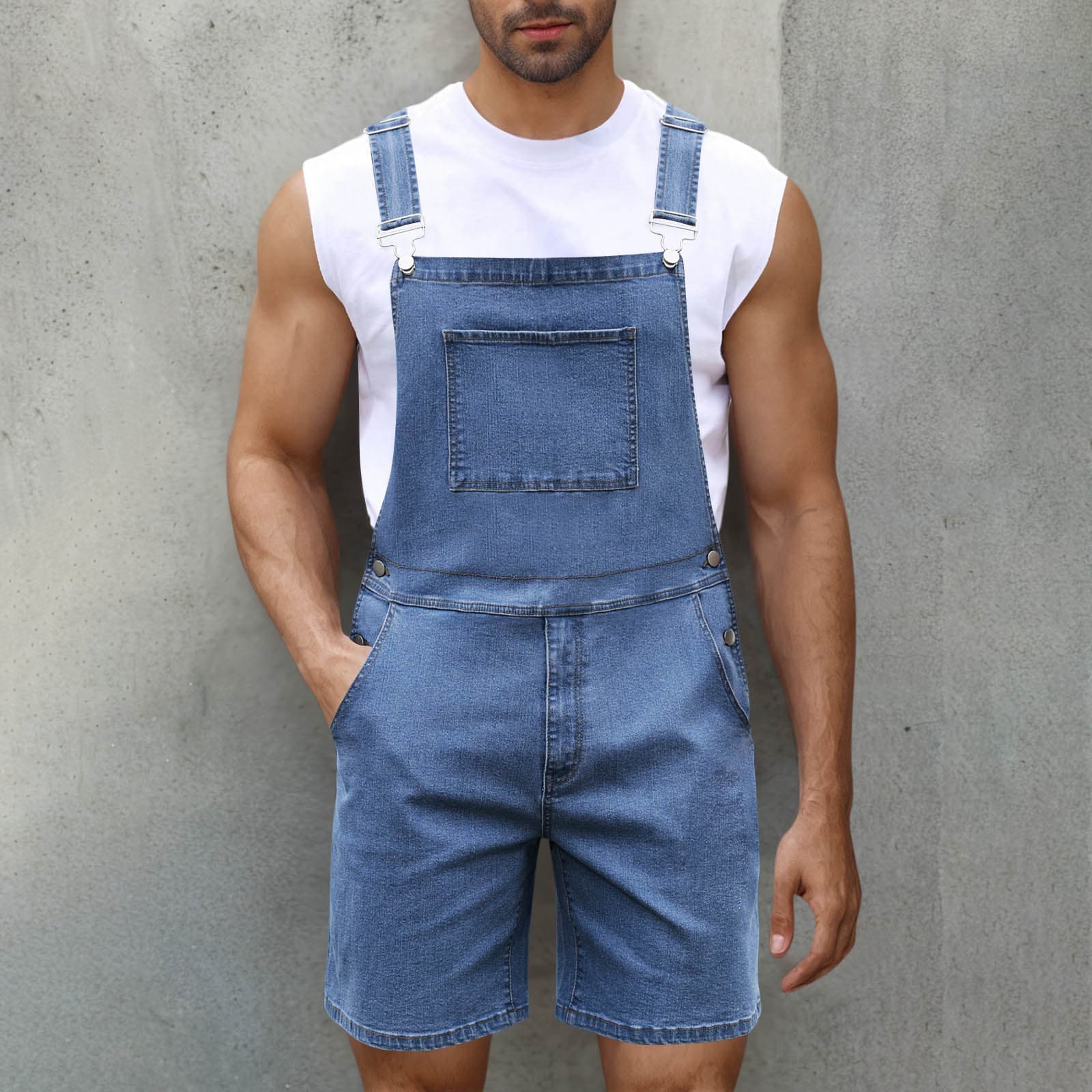 Shorts de mezclilla con cierre de cremallera para hombre